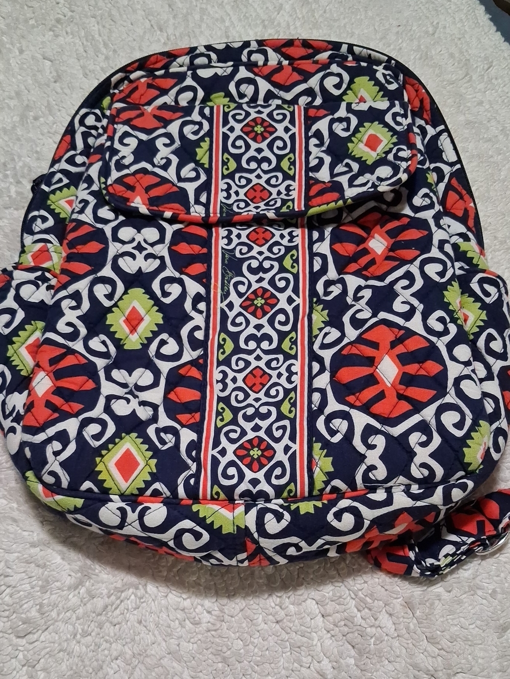 Vera Bradley Quilted Backpack in Navy with Red & Lime Accents